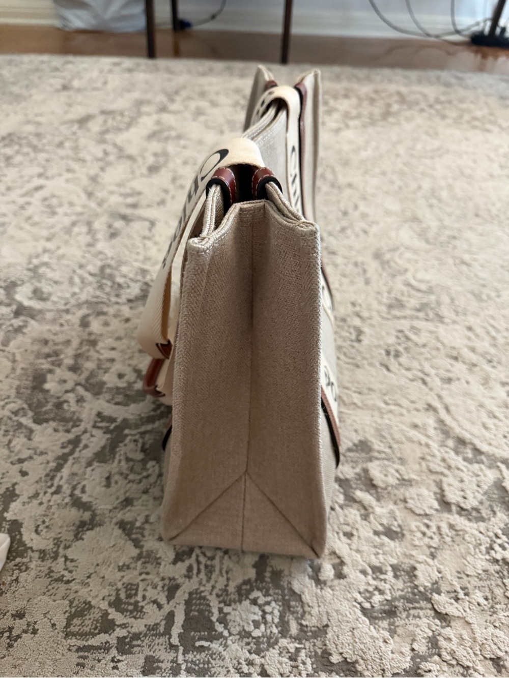 Chloé Beige Canvas Tote with Branded Cream Straps and Brown Trim - Picture 5 of 12